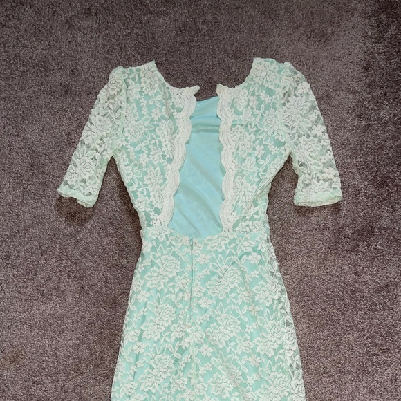 Mint Green & Cream Lace Mini Formal Dress - Picture 5 of 7